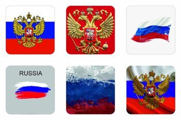 3D cтикеры / 3Д наклейки на телефон флаг, герб России. Набор 6шт. Размер 1 шт 3х3 см.