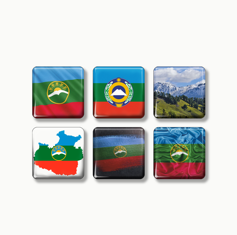 3д стикеры на телефон флаг, герб Карачаево-Черкесия 6 шт 3х3 см